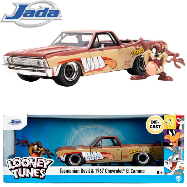Jada Toys Looney Tunes Hollywood Rides Die Cast Tasmanian Devil and 1/24 Scale Chevy El Camino